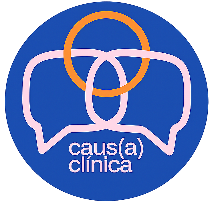 logo de Causa Clínica que representa el nudo borromeo de Jaques Lacan enlazado con globos de diálogo